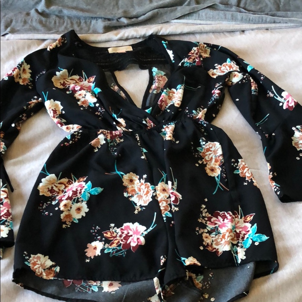 Black Romper with Flower Print